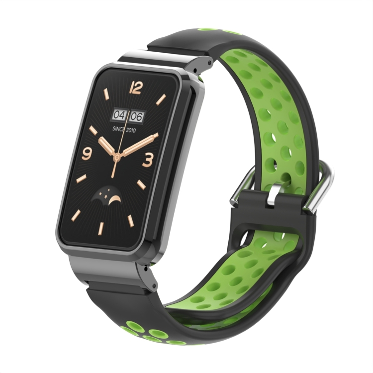 

For Xiaomi Mi Band 7 Pro Silicone Metal Frame Watch Band(Black + Green)