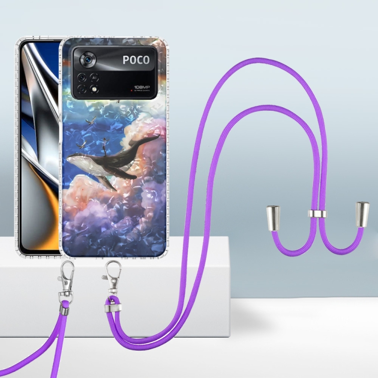 

For Xiaomi Poco X4 Pro 5G 2.0mm Airbag Shockproof TPU Phone Case with Lanyard(Whale)