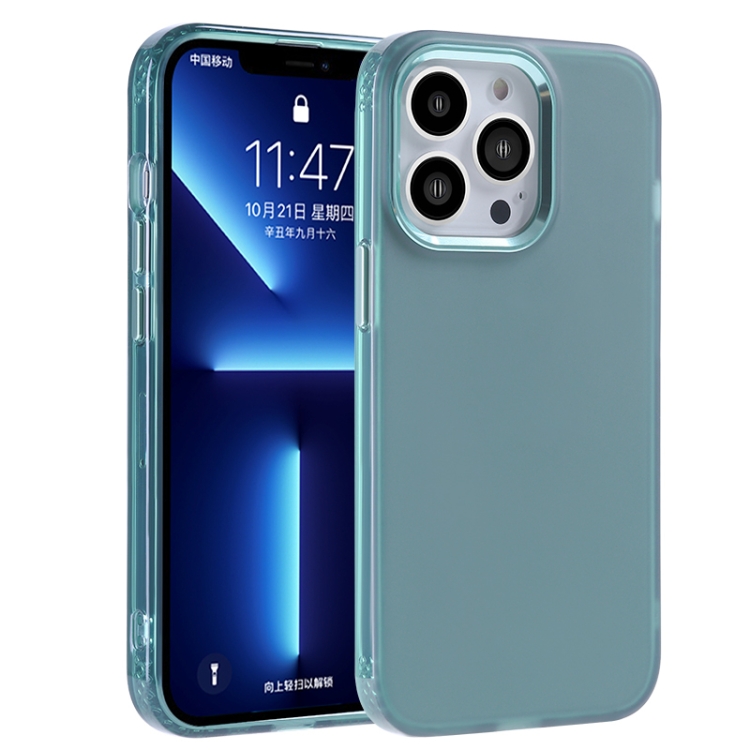 

Electroplated Mirror Frame Frosted Phone Case For iPhone 13 Pro(Green)
