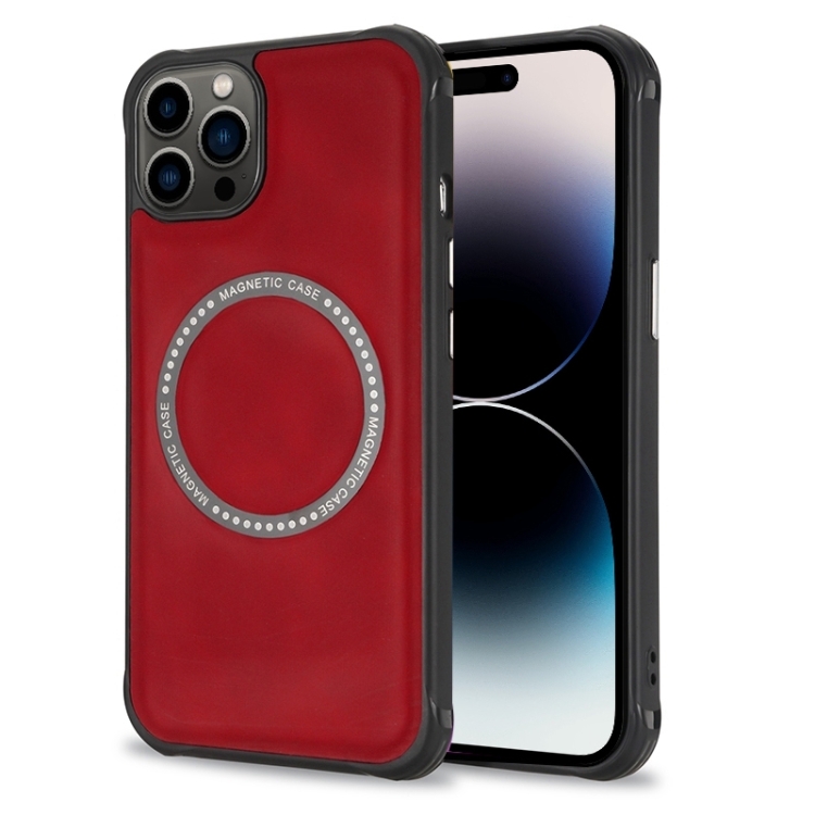 

For iPhone 14 Pro Lambskin Texture Magsafe Magnetic Phone Case(Red)