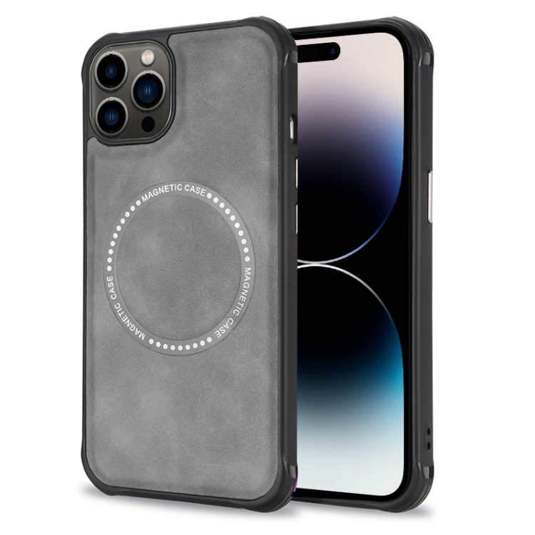 

Lambskin Texture Magsafe Magnetic Phone Case For iPhone 14 Pro Max(Grey)