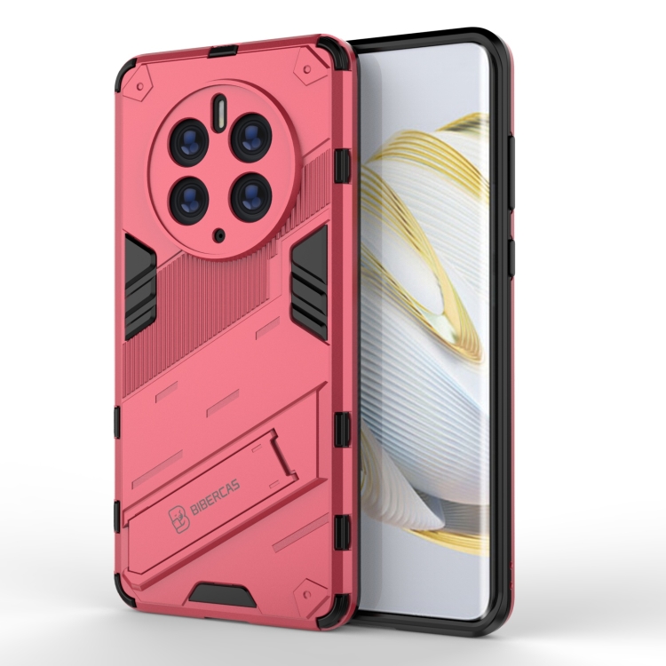 

For Huawei Mate 50 Pro Punk Armor 2 in 1 PC + TPU Shockproof Phone Case with Invisible Holder(Light Red)