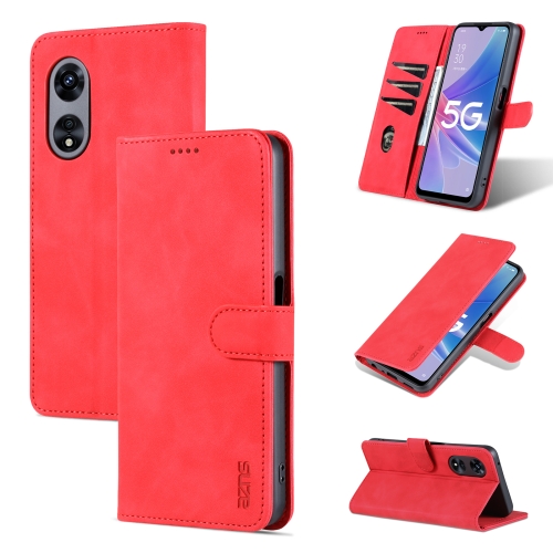 

For OPPO A97 5G AZNS Skin Feel Calf Texture Flip Leather Phone Case(Red)