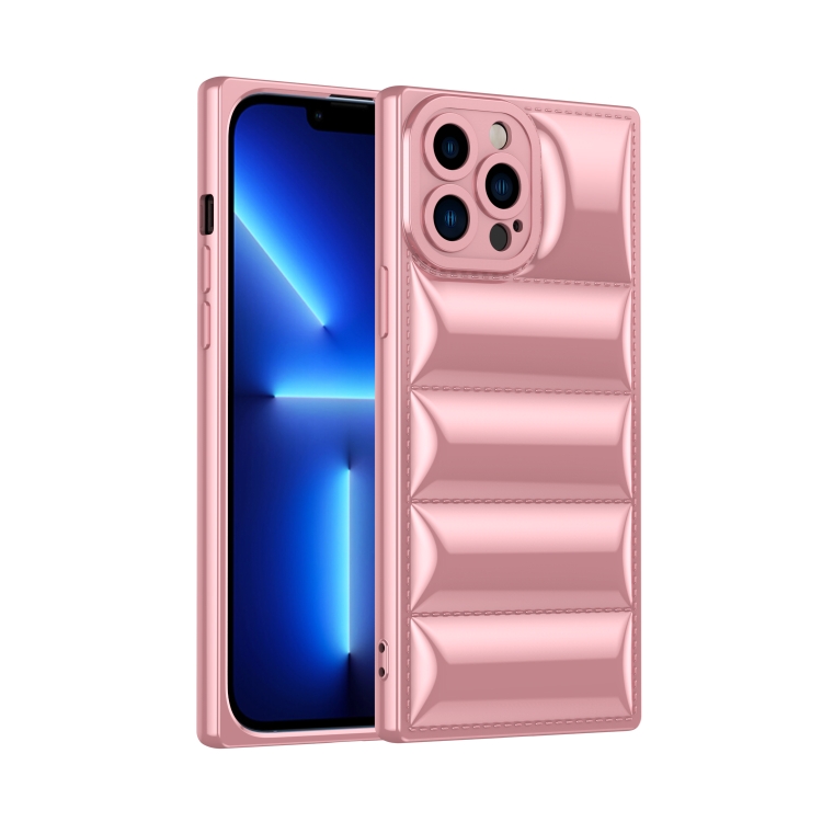 

For iPhone 14 Plated Down Jacket Phone Case (Rose Gold)