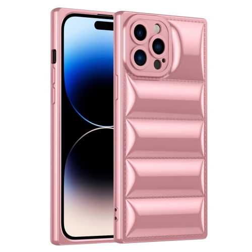 

For iPhone 14 Pro Plated Down Jacket Phone Case(Rose Gold)