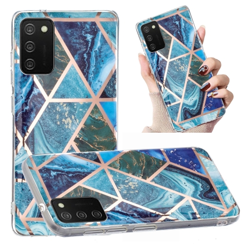 

For Samsung Galaxy A02s Electroplated Marble Pattern TPU Phone Case(Blue and Green)