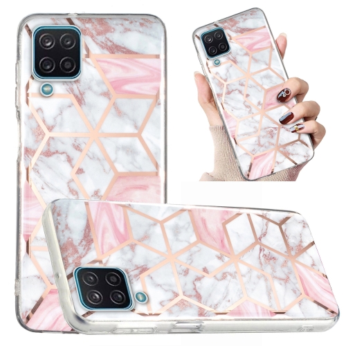 

For Samsung Galaxy A12 Electroplated Marble Pattern TPU Phone Case(White Gravel Pink)