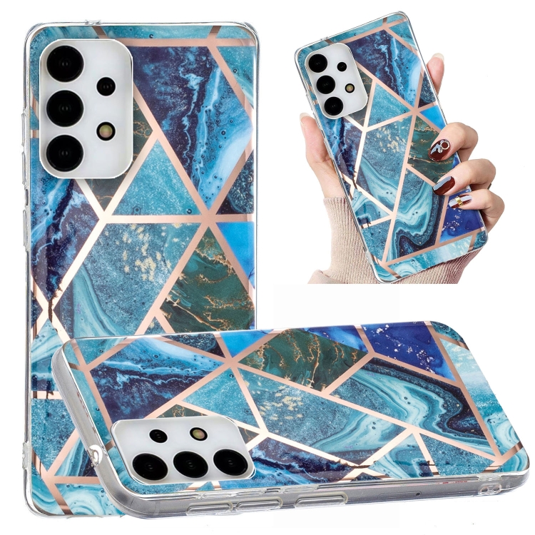 

For Samsung Galaxy A13 4G Electroplated Marble Pattern TPU Phone Case(Blue and Green)