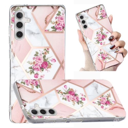 

For Samsung Galaxy A13 5G Electroplated Marble Pattern TPU Phone Case(Rose Pink White)