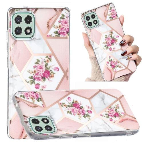 

For Samsung Galaxy A22 5G Electroplated Marble Pattern TPU Phone Case(Rose Pink White)