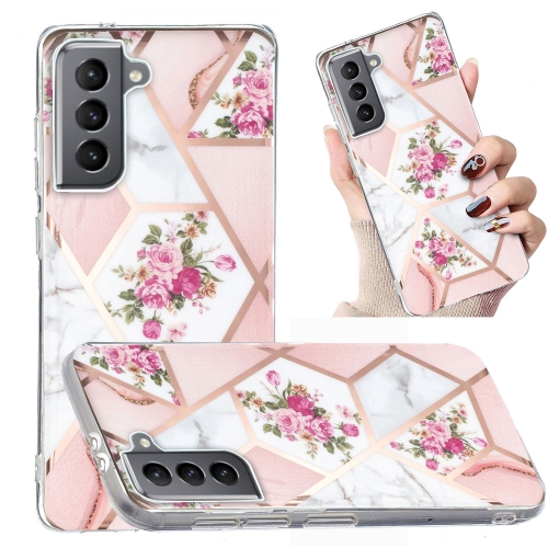 

For Samsung Galaxy S21+ 5G Electroplated Marble Pattern TPU Phone Case(Rose Pink White)