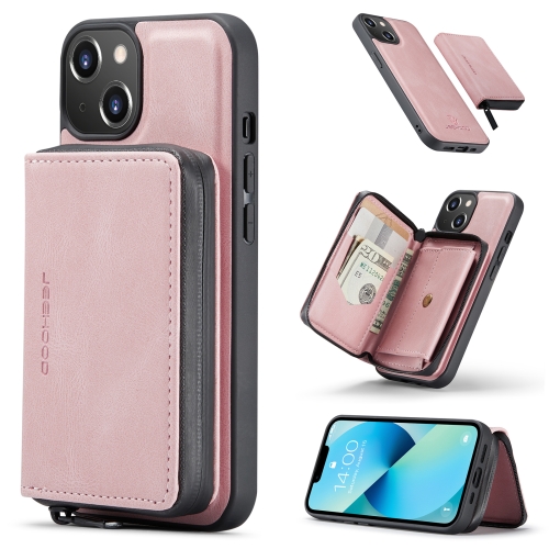 

For iPhone 14 JEEHOOD Magnetic Zipper Wallet Leather Phone Case (Pink)