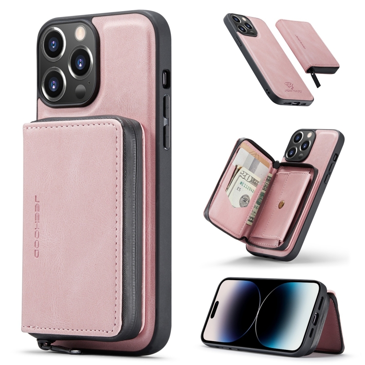 

For iPhone 14 Pro JEEHOOD Magnetic Zipper Wallet Leather Phone Case(Pink)
