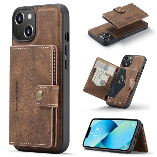 For iPhone 14 JEEHOOD Retro Magnetic Detachable Leather Phone Case (Brown)