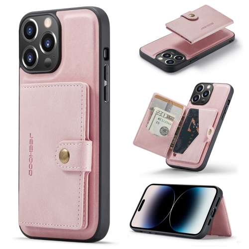 For iPhone 14 Pro JEEHOOD Retro Magnetic Detachable Leather Phone Case(Pink)