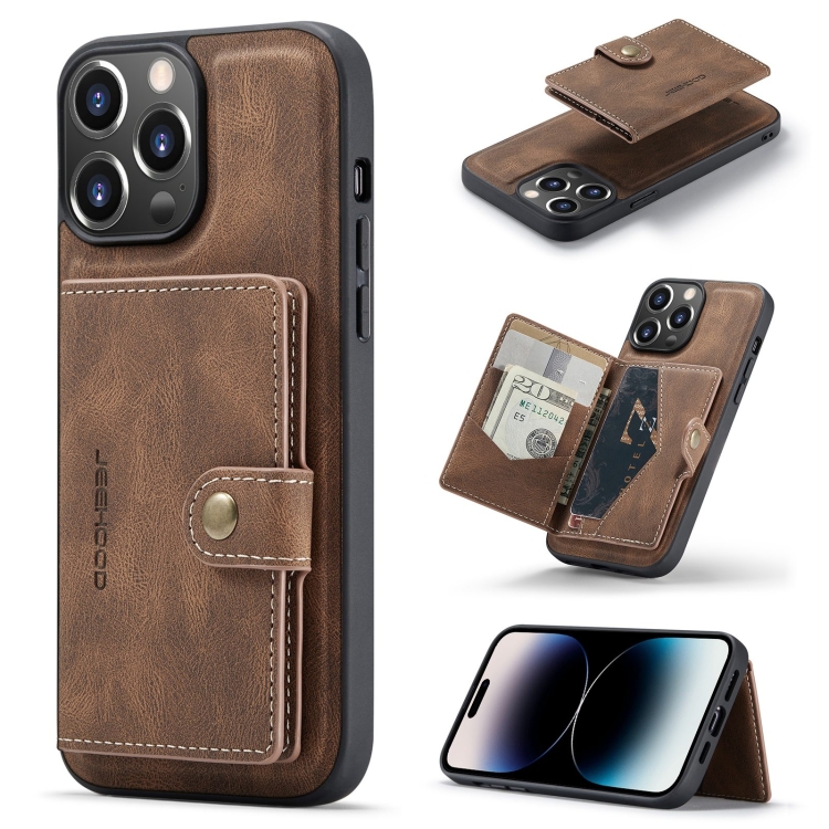 

For iPhone 14 Pro Max JEEHOOD Retro Magnetic Detachable Leather Phone Case (Brown)
