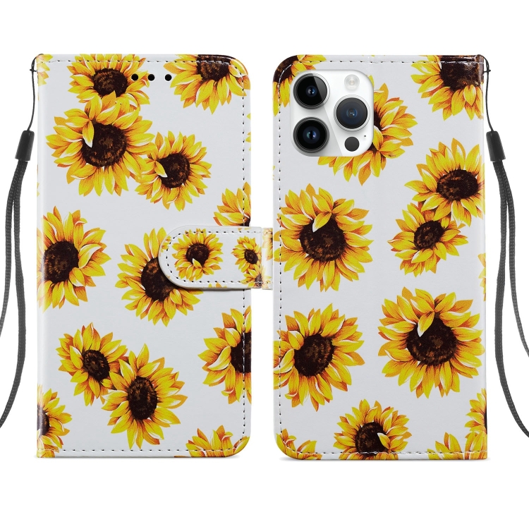 

Painted Pattern Leather Phone Case For iPhone 14 Pro Max(Sunflower)
