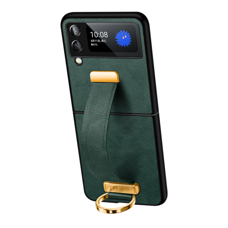 

For Samsung Galaxy Z Flip4 SULADA Cool Series PC + Leather Texture Skin Feel Shockproof Phone Case(Green)
