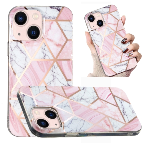 

For iPhone 14 Electroplated Marble Pattern TPU Phone Case (Pink and White)