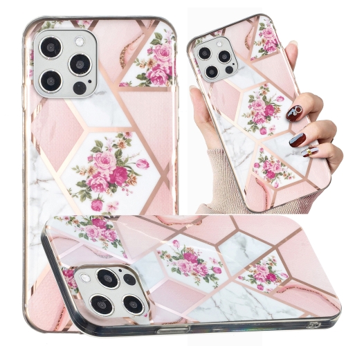 

For iPhone 12 Pro Max Electroplated Marble Pattern TPU Phone Case(Rose Pink White)