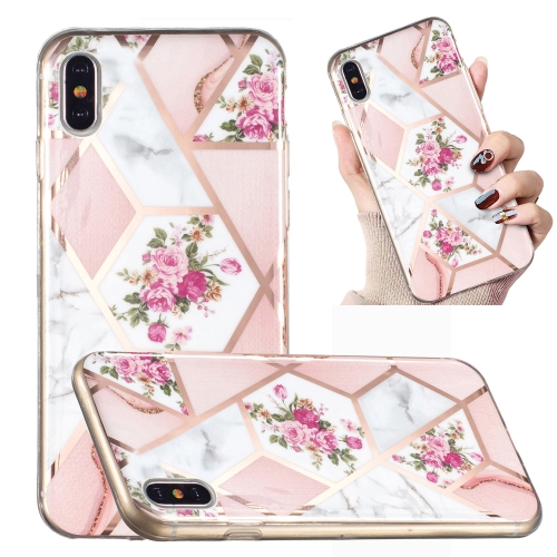 

For iPhone X / XS Electroplated Marble Pattern TPU Phone Case(Rose Pink White)