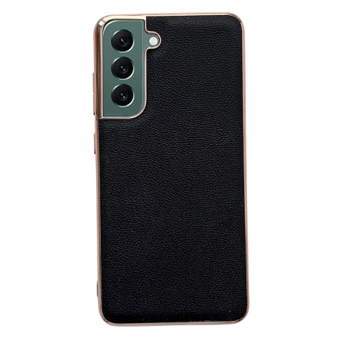 

For Samsung Galaxy S22+ 5G Genuine Leather Luolai Series Nano Electroplating Phone Case(Black)