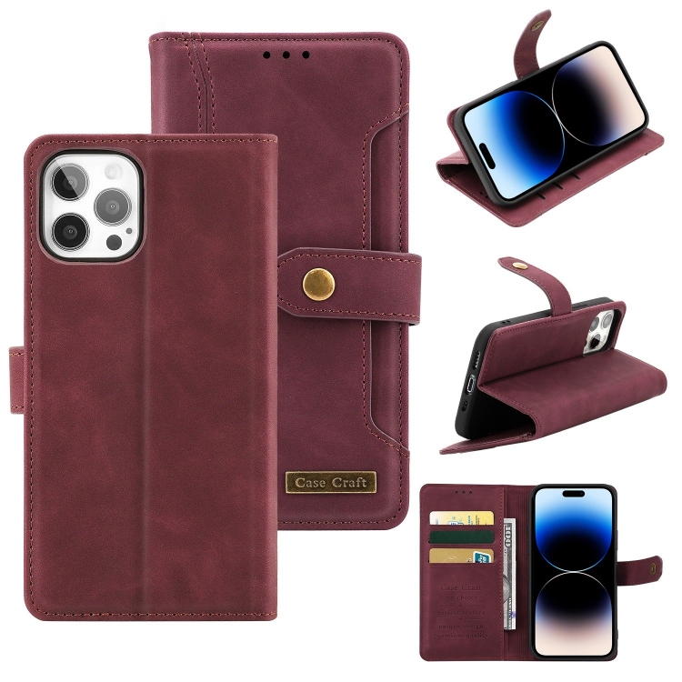 

Copper Buckle Leather Phone Case For iPhone 14 Pro(Maroon)
