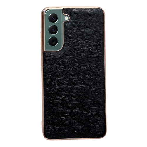 

For Samsung Galaxy S21 FE 5G Genuine Leather Ostrich Texture Series Nano Electroplating Phone Case(Black)