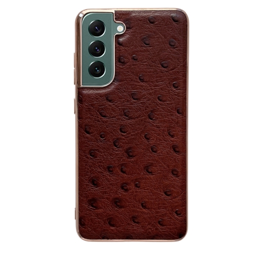 

For Samsung Galaxy S22+ 5G Genuine Leather Ostrich Texture Series Nano Electroplating Phone Case(Brown)