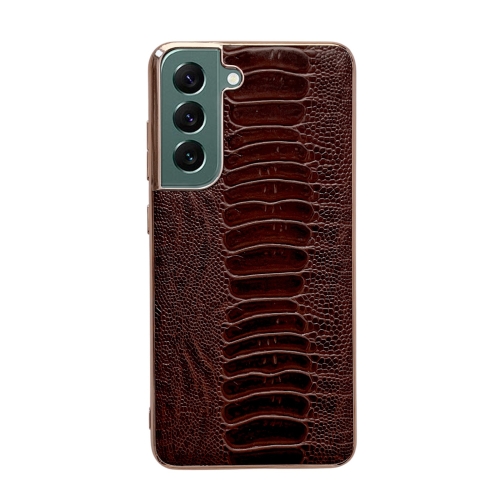 

For Samsung Galaxy S21 5G Genuine Leather Weilai Series Nano Electroplating Phone Case(Brown)