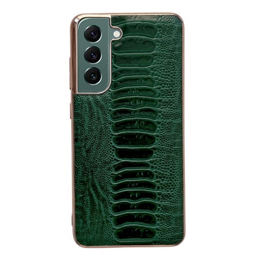 

For Samsung Galaxy S22 5G Genuine Leather Weilai Series Nano Electroplating Phone Case(Green)