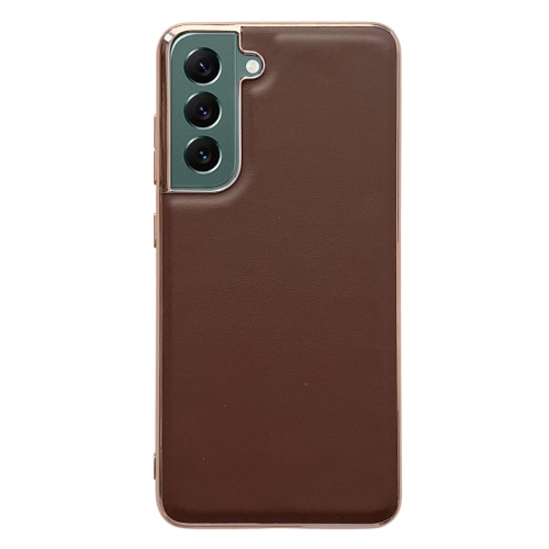 

For Samsung Galaxy S21 FE 5G Genuine Leather Xiaoya Series Nano Electroplating Phone Case(Coffee)