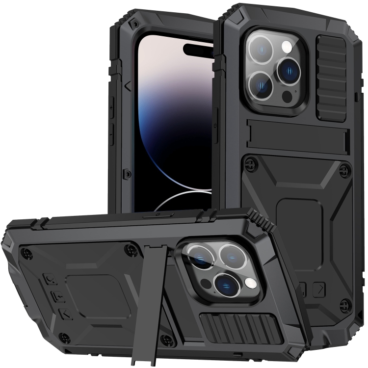 

For iPhone 14 Pro Max R-JUST Shockproof Waterproof Dust-proof Case with Holder (Black)