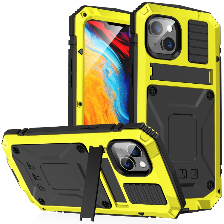 

For iPhone 14 R-JUST Shockproof Waterproof Dust-proof Case with Holder (Yellow)