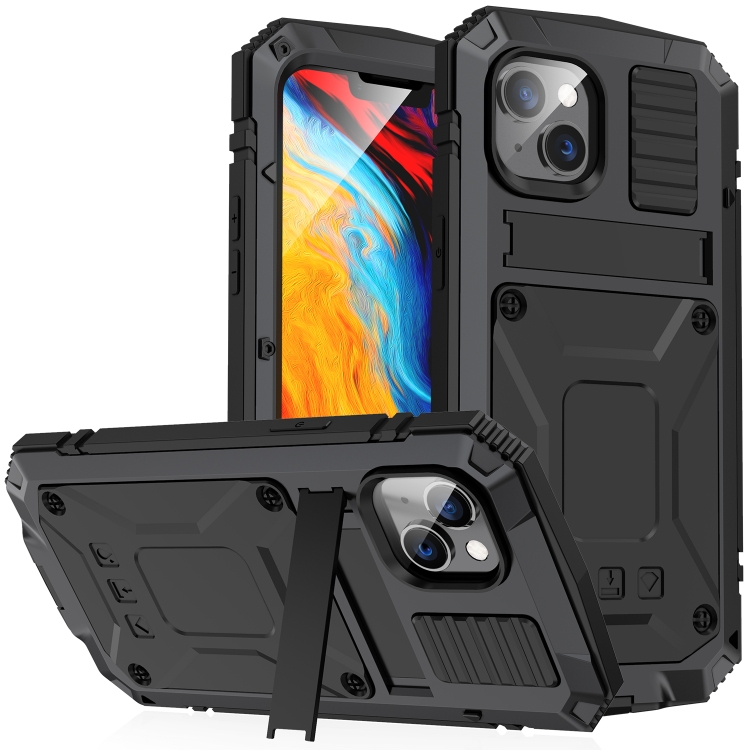 

For iPhone 14 Plus R-JUST Shockproof Waterproof Dust-proof Case with Holder (Black)