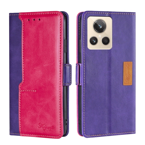 

For Realme GT2 Explorer Master Contrast Color Side Buckle Leather Phone Case(Purple + Rose Red)