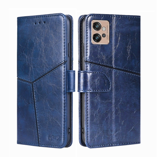 

For Motorola Moto G32 4G Geometric Stitching Leather Phone Case(Blue)