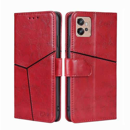 Para Motorola Moto G84 Funda de teléfono de cuero con costuras en relieve  (rojo)