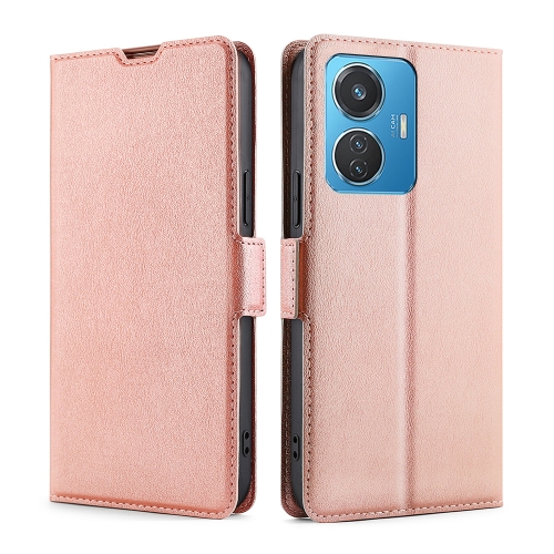 

For vivo iQOO Z6 44W/vivo T1 Snapdragon 680 Ultra-thin Voltage Side Buckle Leather Phone Case(Rose Gold)