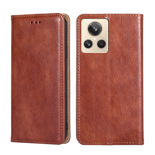 

For Realme GT2 Explorer Master Gloss Oil Solid Color Magnetic Leather Phone Case(Brown)