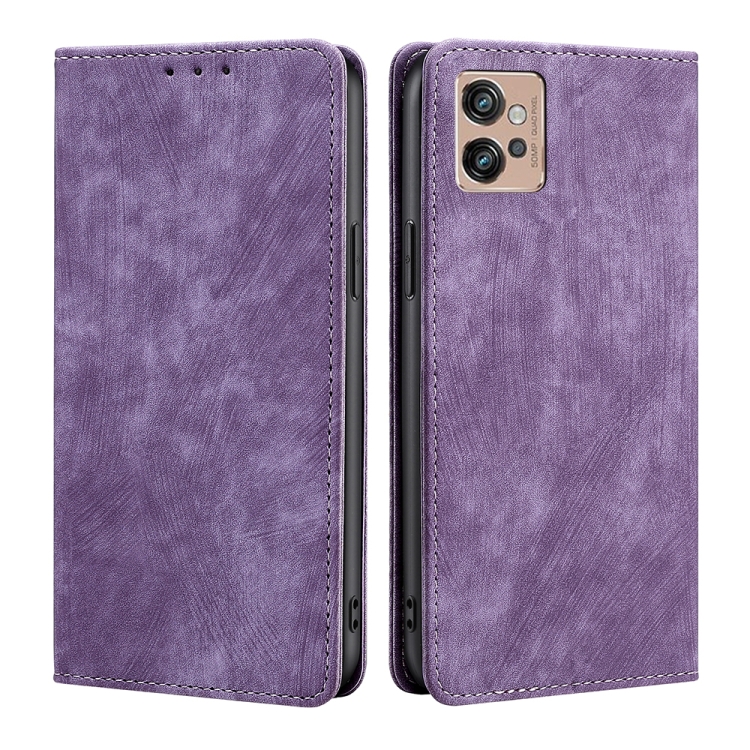 

For Motorola Moto G32 4G RFID Anti-theft Brush Magnetic Leather Phone Case(Purple)