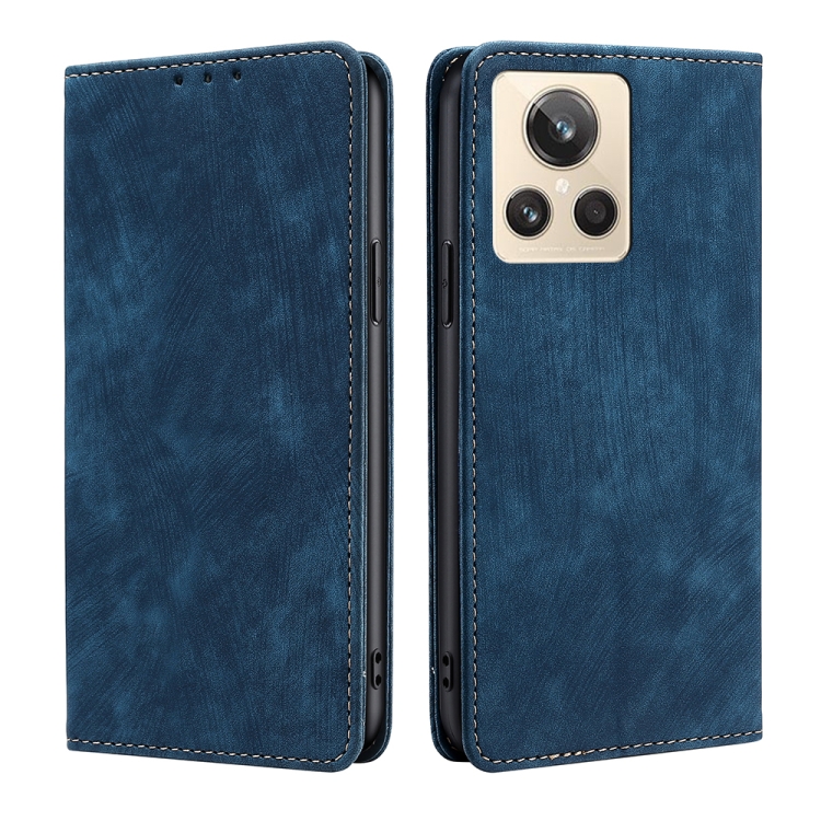 

For Realme GT2 Explorer Master RFID Anti-theft Brush Magnetic Leather Phone Case(Blue)