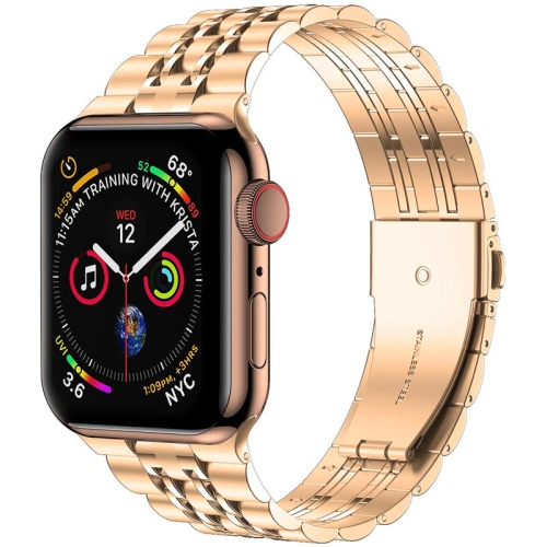 

Seven-bead Ultra-thin Stainless Steel Watch Band For Apple Watch Ultra 49mm / Series 8&7 45mm / SE 2&6&SE&5&4 44mm / 3&2&1 42mm(Rose Gold)