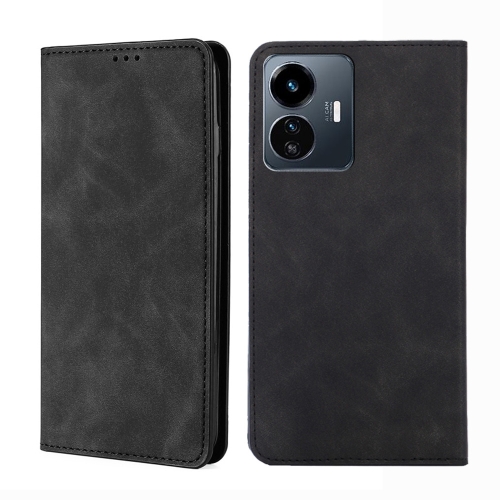 

For vivo Y77 5G Global Skin Feel Magnetic Horizontal Flip Leather Phone Case(Black)