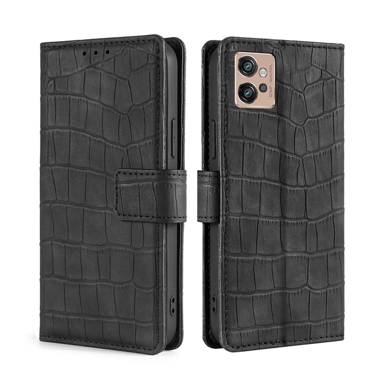 

For Motorola Moto G32 4G Skin Feel Crocodile Magnetic Clasp Leather Phone Case(Black)