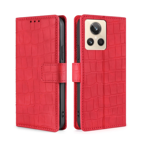 

For Realme GT2 Explorer Master Skin Feel Crocodile Magnetic Clasp Leather Phone Case(Red)
