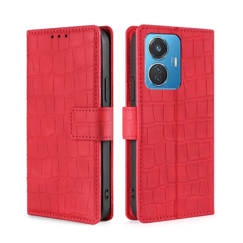 

For vivo iQOO Z6 44W/T1 Snapdragon 680 Skin Feel Crocodile Magnetic Clasp Leather Phone Case(Red)