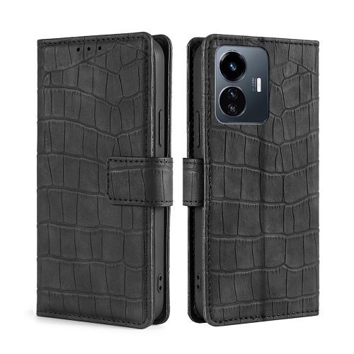 

For vivo Y77 5G Global Skin Feel Crocodile Magnetic Clasp Leather Phone Case(Black)