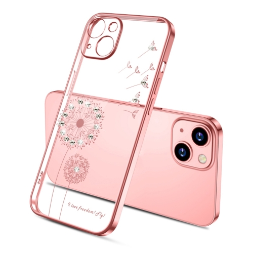 

For iPhone 14 Plus Electroplating Diamond Dandelion TPU Phone Case (Rose Gold)