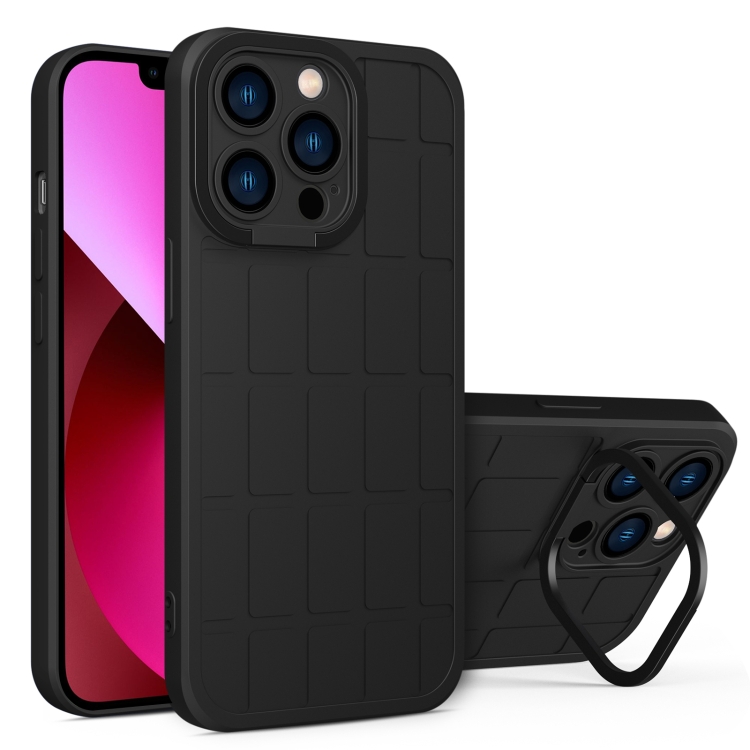 

For iPhone 14 Plus Cube Lens Holder TPU + PC Phone Case (Black)